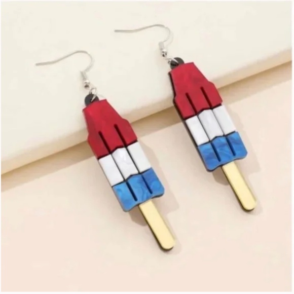 💍 FREE Popsicle Summer Rocket Ship Fourth July 4th USA America Ice Hip Earrings - Picture 1 of 2